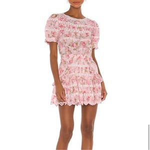 LOVESHACKFANCY AUGUSTINE FLORAL MINI DRESS (M) but fits more like a SMALL